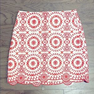 LOFT Petite Orange Embroidered Scallop Skirt - Size 00P